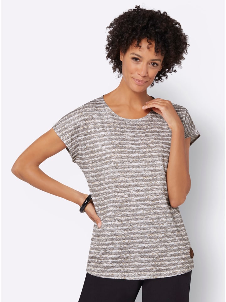 Shirt in taupe-ecru-geringelt