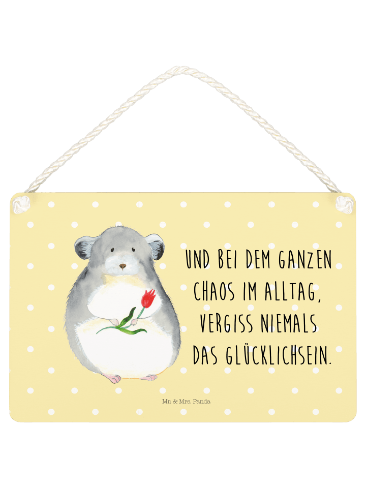 Schild Chinchilla Blume mit Spruch in Gelb Pastell