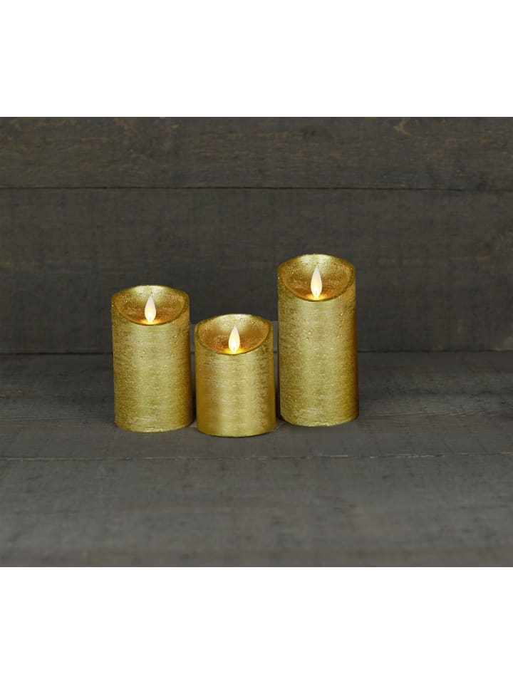 3er LED Echtwachskerze Kerze Timer in Gold