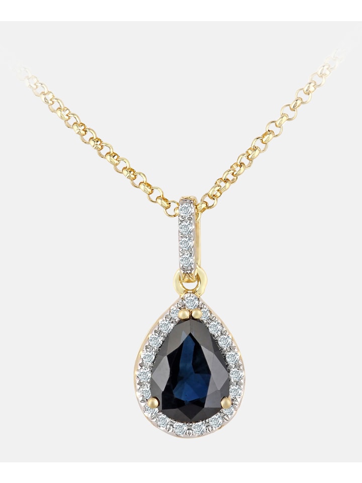 Halskette mit Anhänger aus 750 Gelbgold mit Diamant mit Saphir