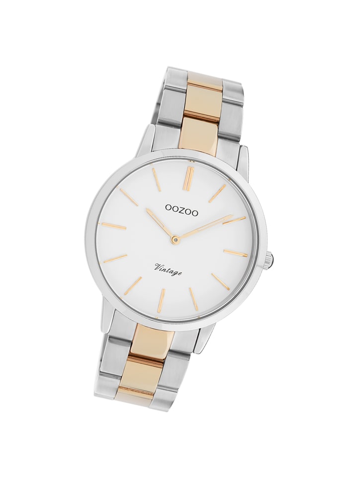 Analog-Armbanduhr Oozoo Vintage Series silber, rosegold mittel (ca. 38mm)