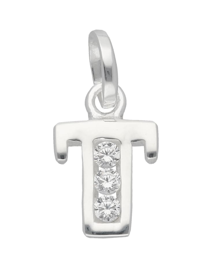 Damen & Herren 925 Silber Buchstabenanhänger T mit Zirkonia in silber