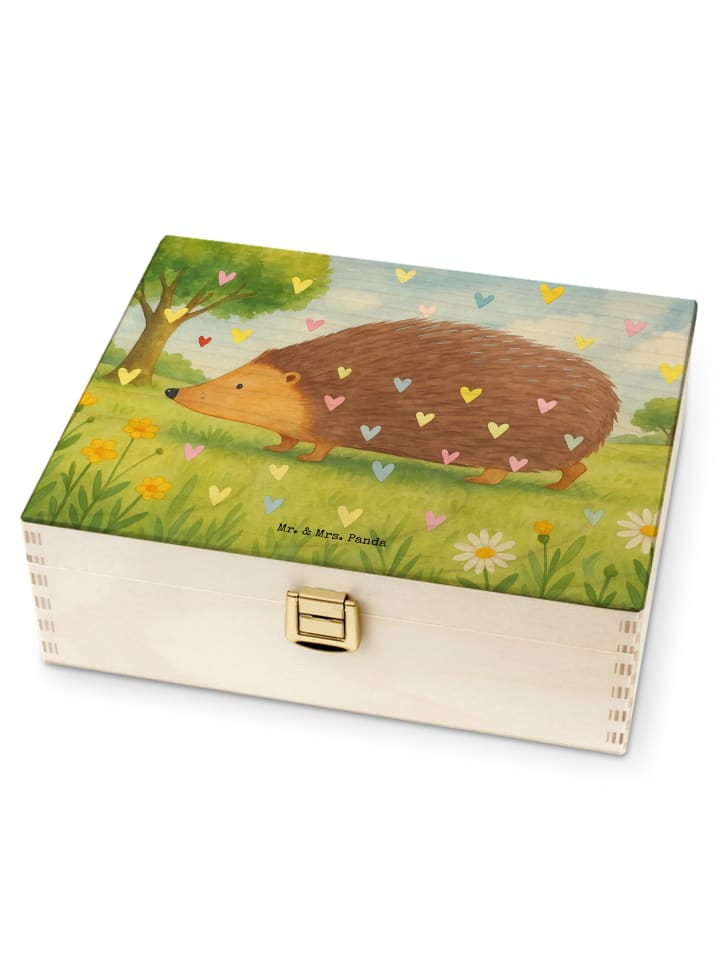Holz Teebox Igel Herzen Design ohne Spruch in Weiß