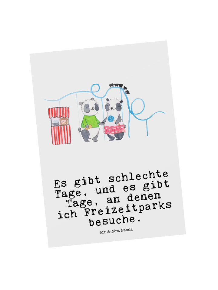 Postkarte Pandas Freizeitpark besuchen mit Spruch in Weiß