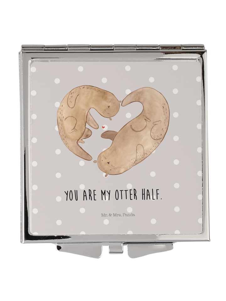 Schminkspiegel Otter Herz mit Spruch in Grau Pastell