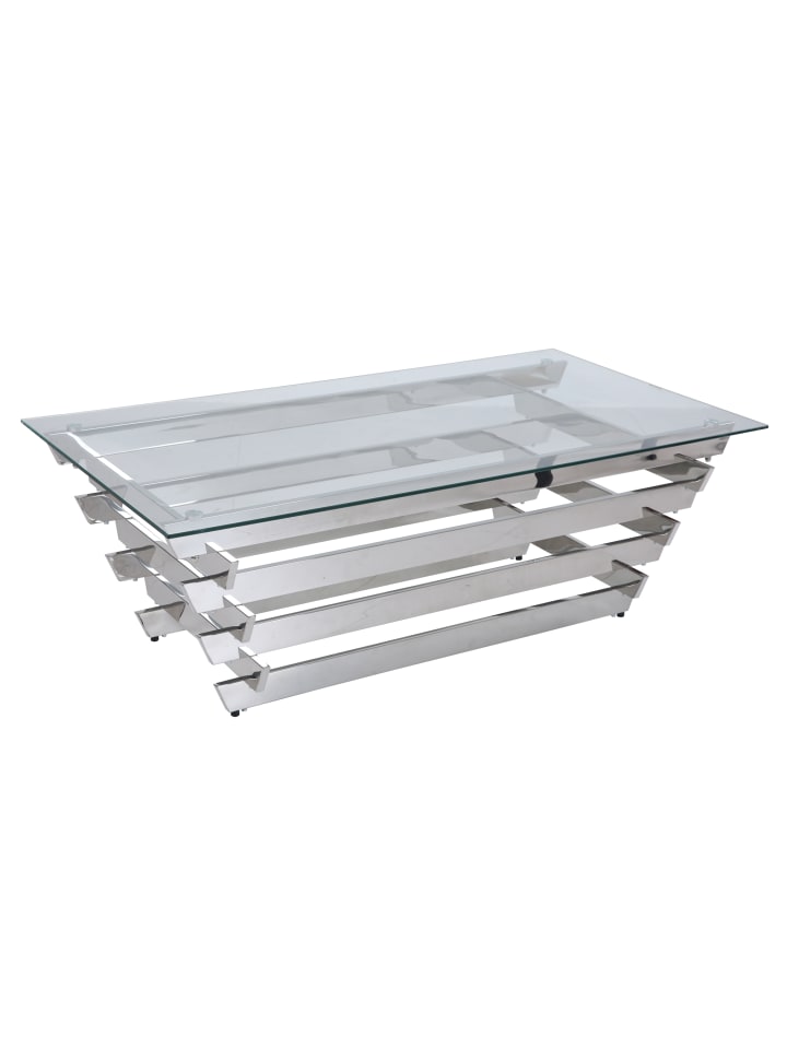 Couchtisch 130x70 cm Klarglasplatte 8 mm und Edelstahlgestell in Silber