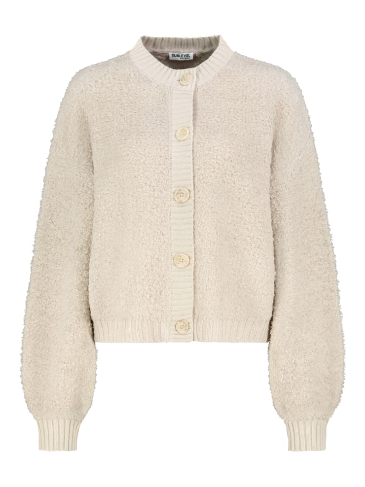 Strickjacke Knopfleiste Rundhalsausschnitt in Beige-2