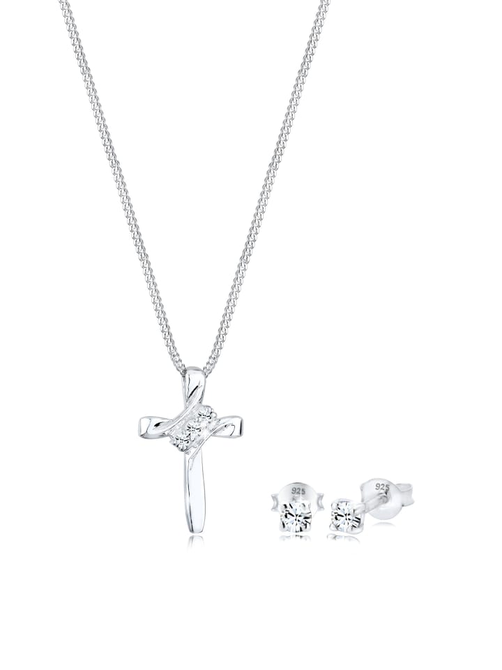 Schmuckset 925 Sterling Silber Kreuz in Silber