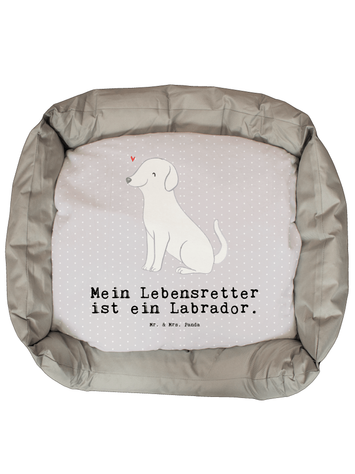 Hundebett Labrador Lebensretter mit Spruch in Grau Pastell