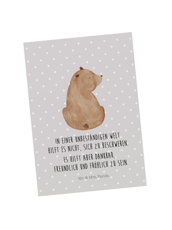 Postkarte Bär Schulterblick mit Spruch in Grau Pastell