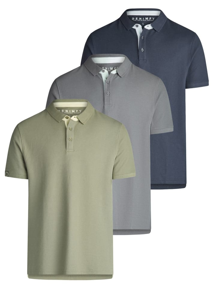 Poloshirt Herren Polohemd DFRay 3er Pack Regular Fit in Mehrfarbig