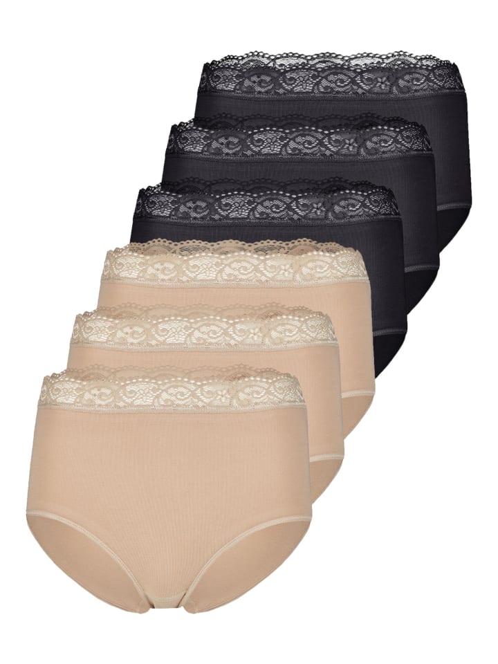 6er Pack Damen Taillenslip in schwarz-nude