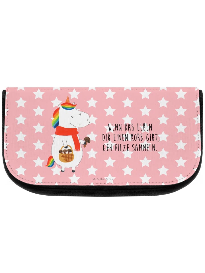 Kulturtasche Einhorn Pilz mit Spruch in Rot Pastell