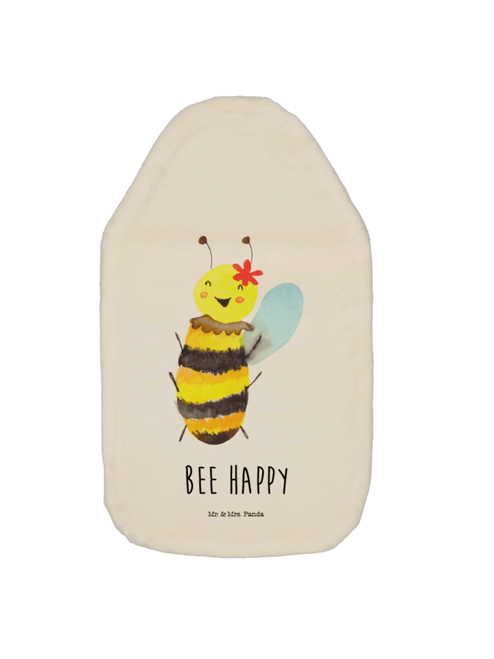 Wärmflasche Biene Happy mit Spruch in Weiß