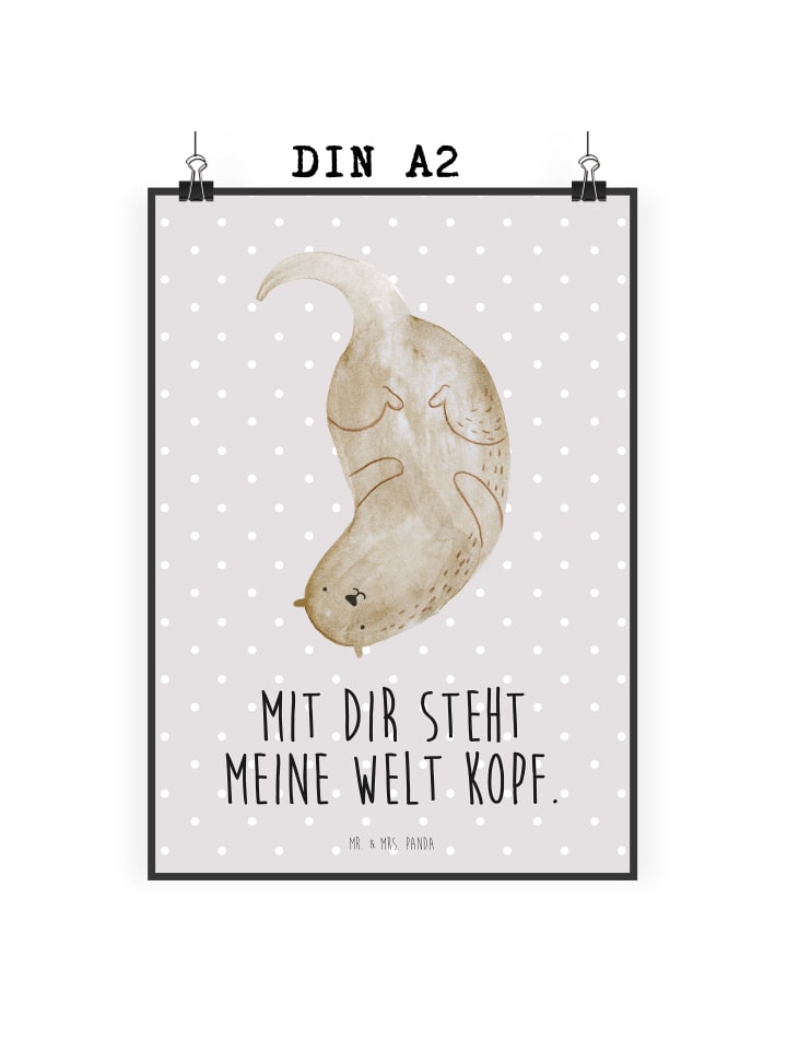 Poster Otter Kopfüber mit Spruch in Grau Pastell