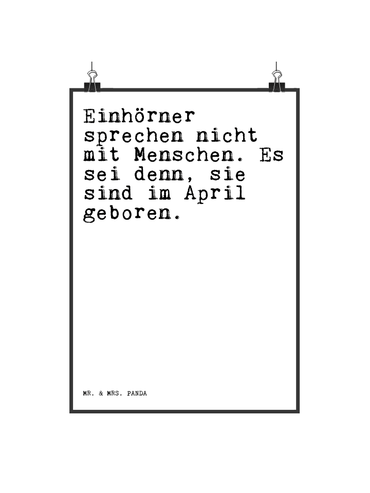 Poster Einhörner sprechen nicht mit... mit Spruch in Weiß