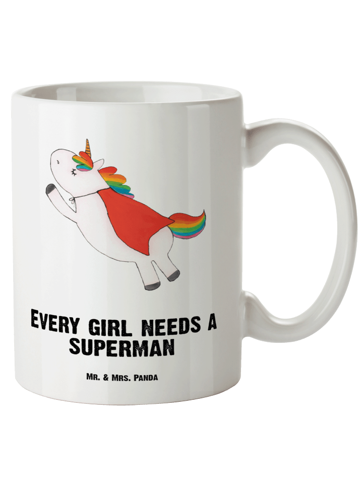 Kaffeebecher Einhorn Super mit Spruch in Weiß