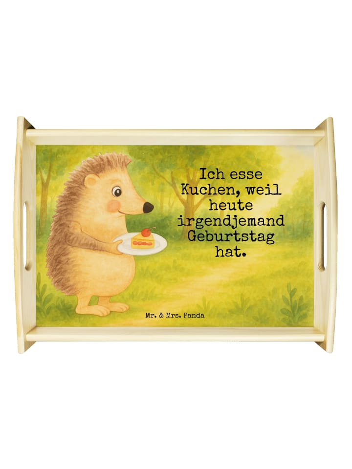 Servier Tablett Igel Kuchenstück Design mit Spruch in Weiß
