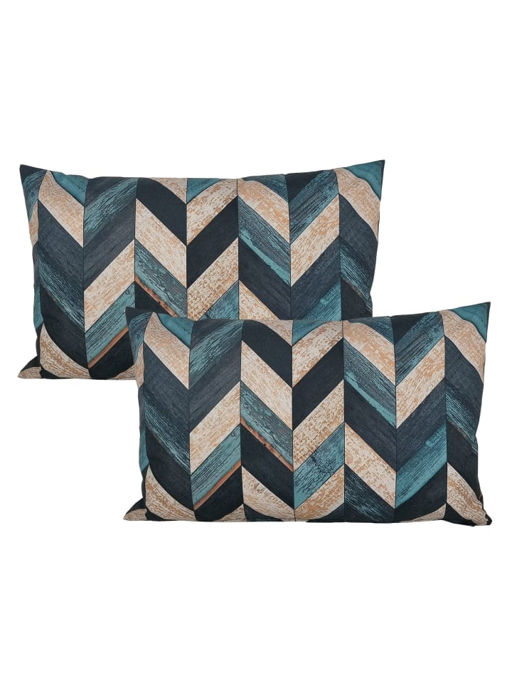 2er Set Outdoor Kissenhülle 30x50cm Motiv in Linear Petrol