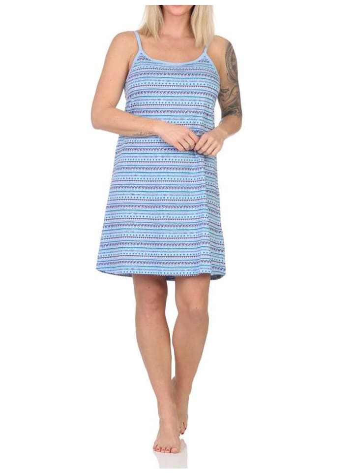 Spaghetti Nachthemd Ethnolook in blau