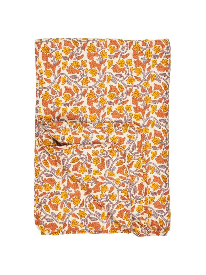 Quilt Natur mit WEINREBEN in Grau Gelb und Orange 130x180