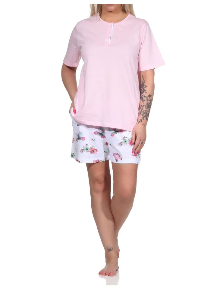Schlafanzug kurzarm Shorty floraler Print 125 205 212 in rosa