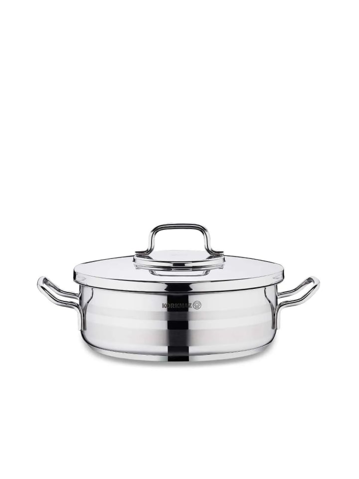 Korkmaz Astra2 Low Casserole 24 x 8 cm - 3,5 L mit Deckel in Silber