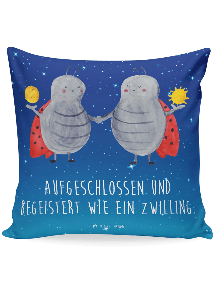 Kissen 40 x 40 Sternzeichen Zwilling mit Spruch in Sternenhimmel Blau