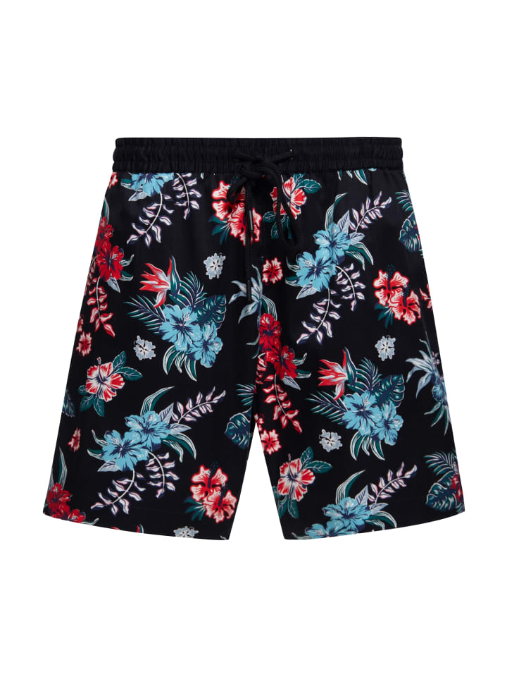 King Kerosin Shorts Hibiscus in schwarz
