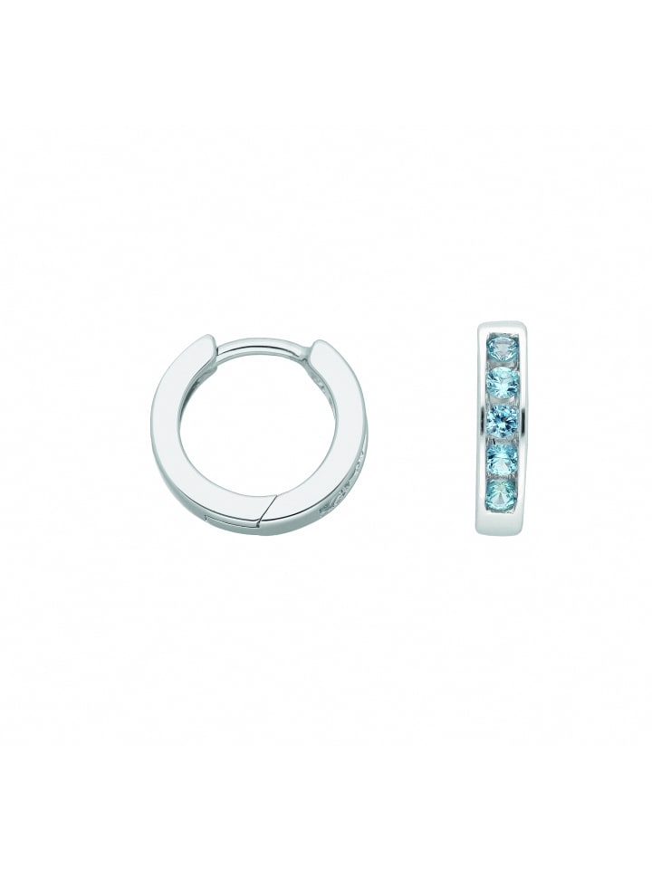Damen 925 Silber Ohrringe / Creolen mit Zirkonia Ø 12,3 mm in bunt