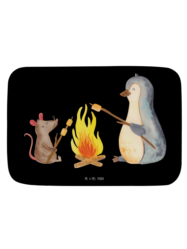 Badevorleger Pinguin Lagerfeuer ohne Spruch in Schwarz