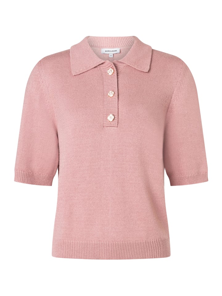 kurzes 1/2 Arm-Strickpolo, Zierknöpfe in mellow rose