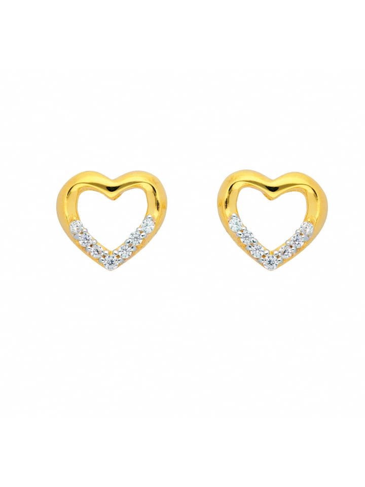 Damen 333 Gold Ohrringe / Ohrstecker Herz mit Zirkonia in gold