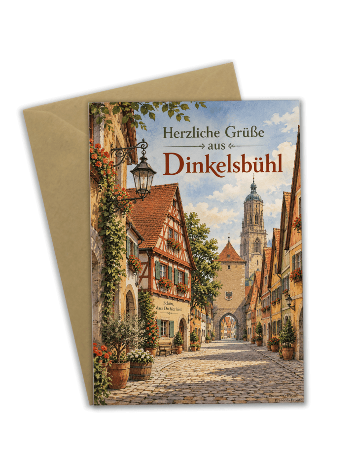 Grußkarte Altstadt nostalgisch Design mit Spruch in Weiß