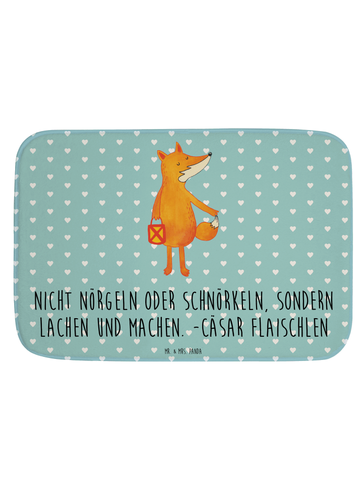 Badteppich Fuchs Laterne mit Spruch in Türkis Pastell
