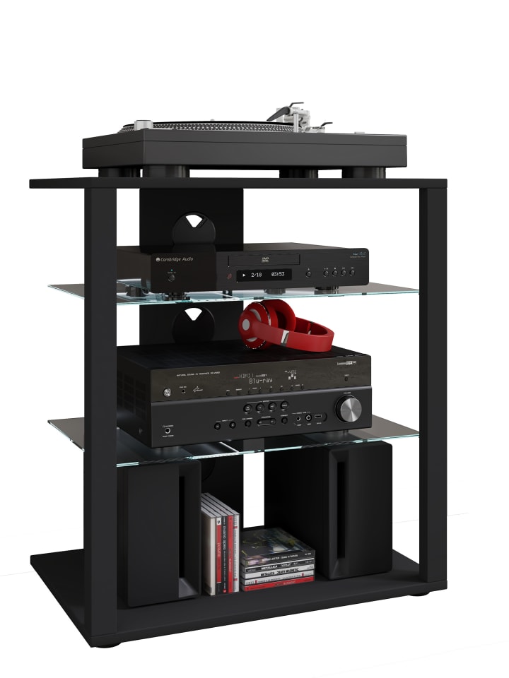Hifi Möbel Rack Alu Glas Phono Mediaregal Folas in Schwarz