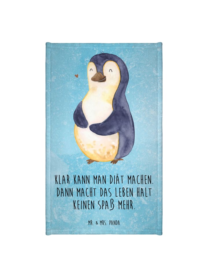 Handtuch Pinguin Diät mit Spruch in Eisblau
