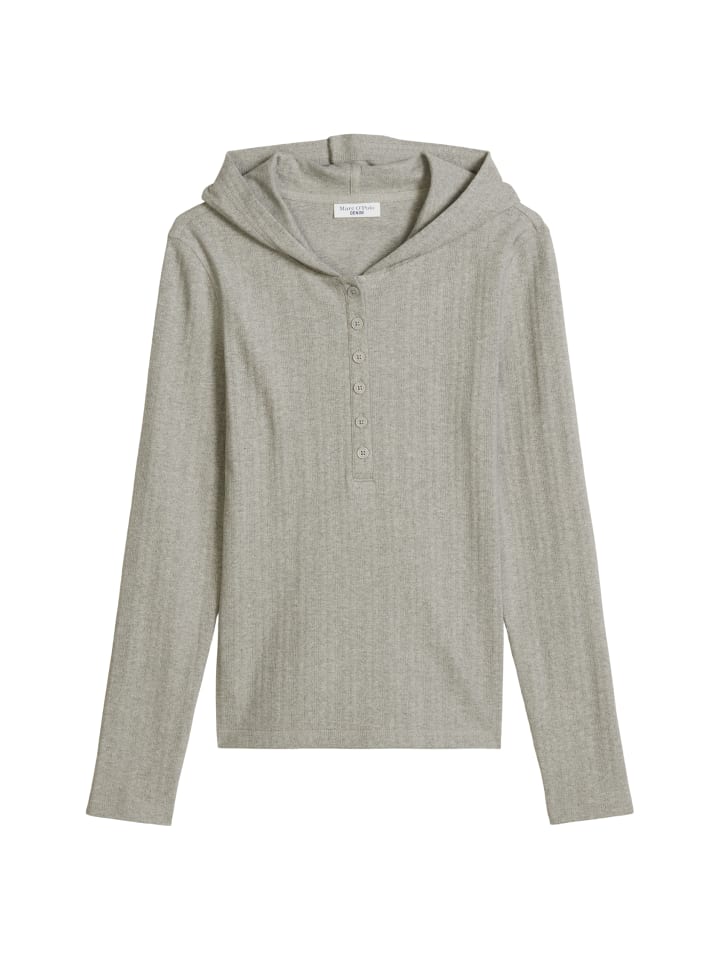 Ripp-Jersey-Longsleeve mit Kapuze slim in Stone Melange