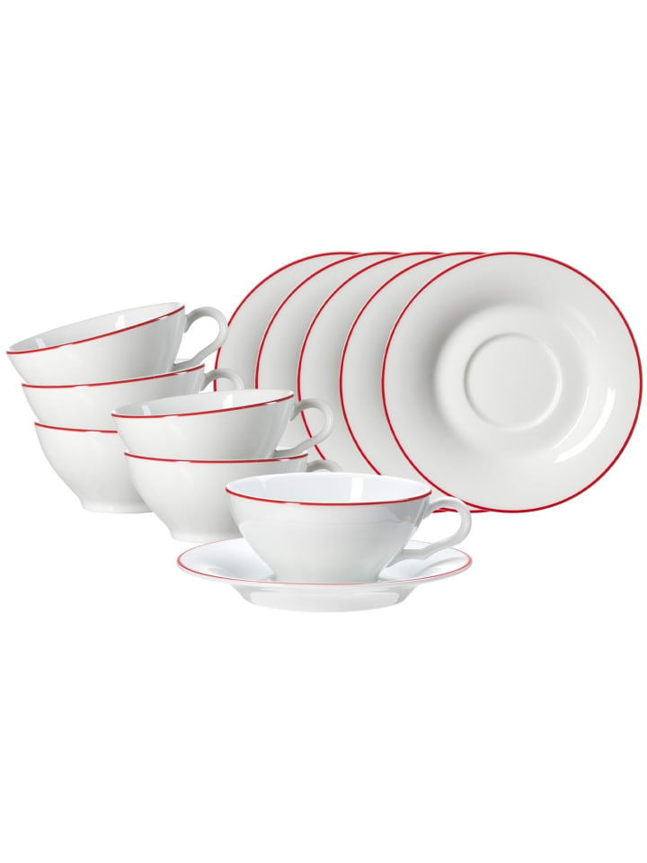 6er Set Teetassen mit Untertassen Ostfriese in 100 ml in Rot