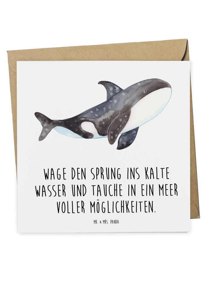 Grußkarte Orca mit Spruch in Weiß