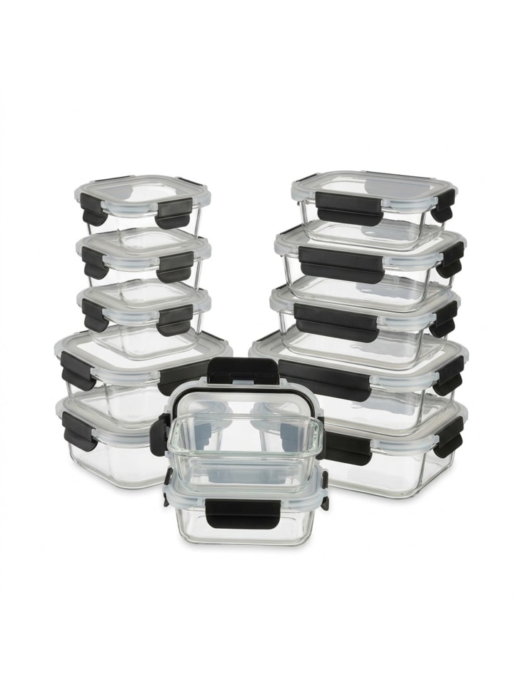 12 x Glasbehälter mit Deckel in Transparent/ Schwarz