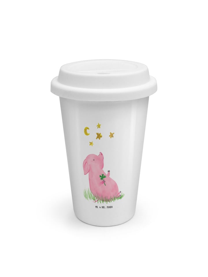 To Go Becher Schwein Glück ohne Spruch in Weiß