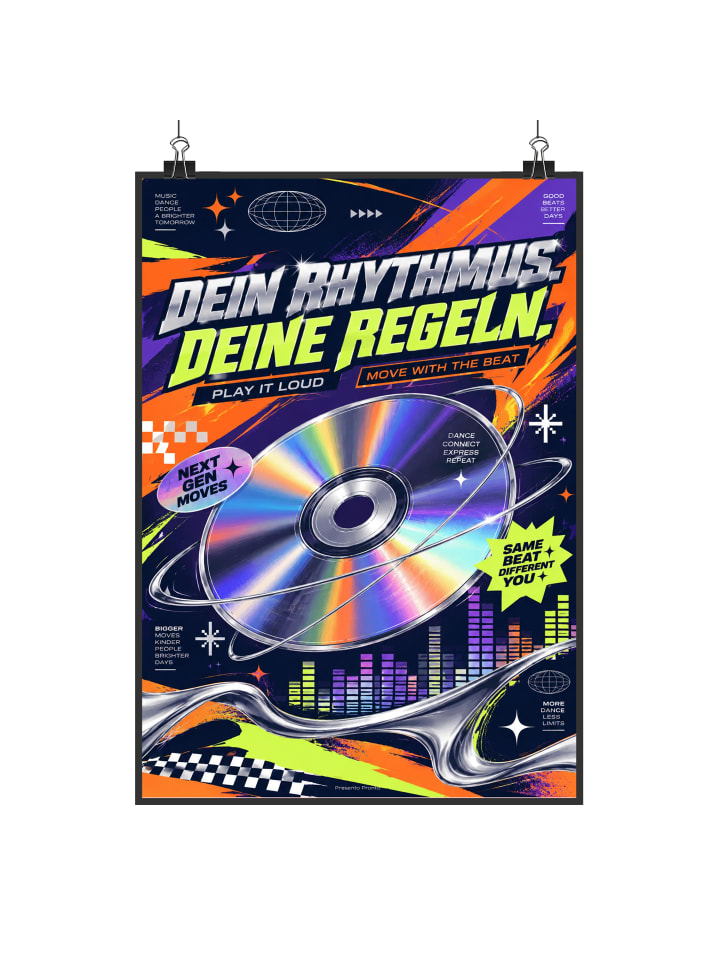 Print Rhythmus dynamisch Design mit Spruch in Weiß
