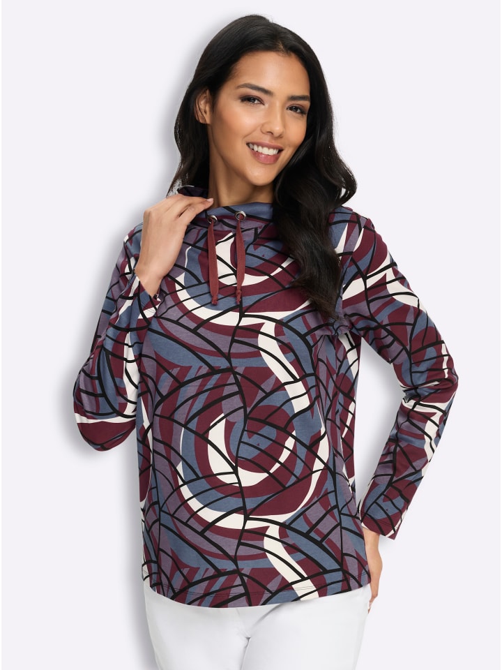 Langarm-Shirt in bordeaux-rauchblau-bedruckt