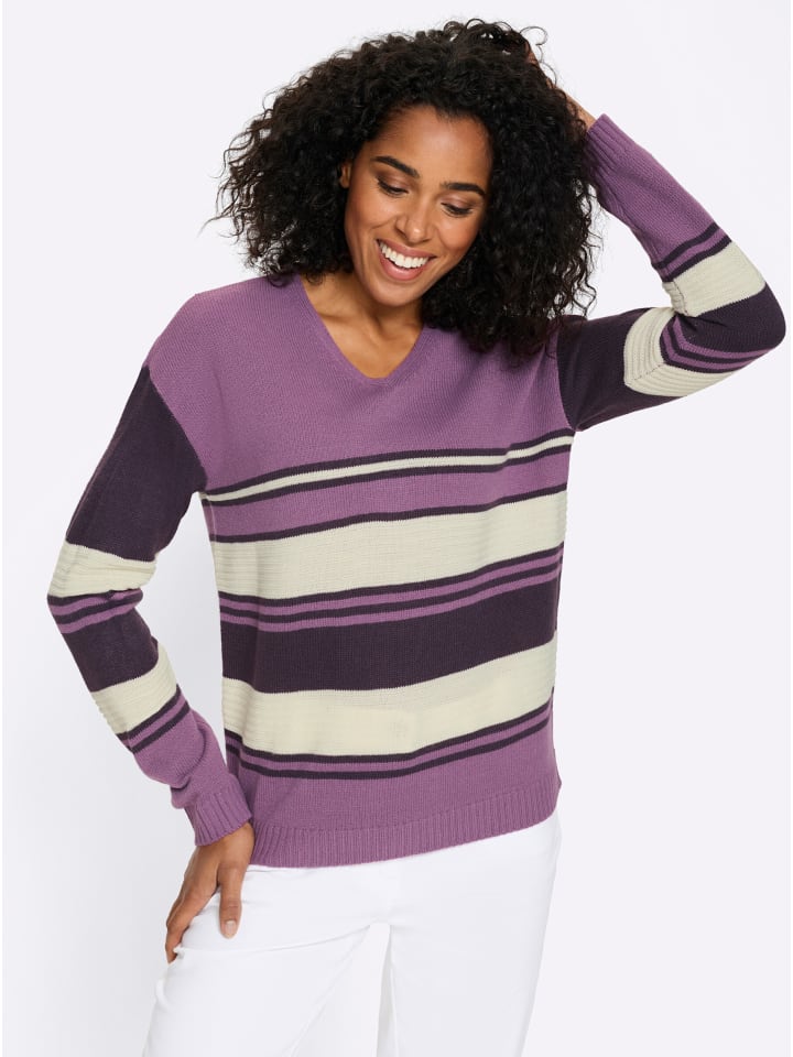 Langarm-Pullover in violett-aubergine-gemustert