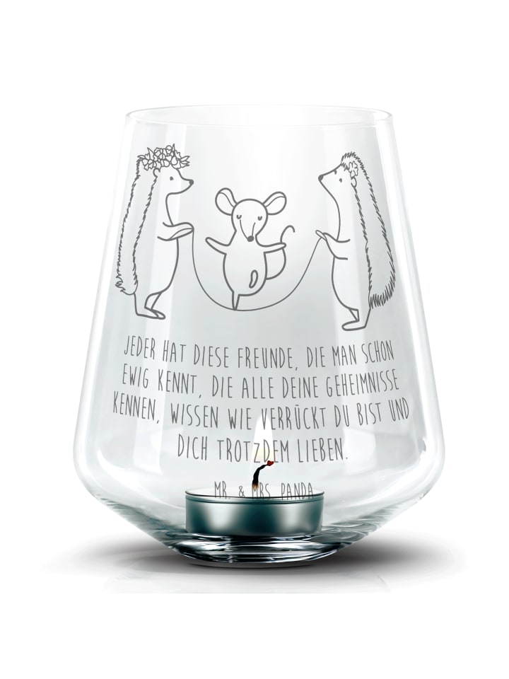 Kerzenhalter Igel Seilhüpfen mit Spruch in Transparent