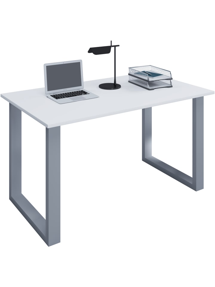 Holz Schreibtisch Computertisch Lona U Alu Silber in Silber / Weiß