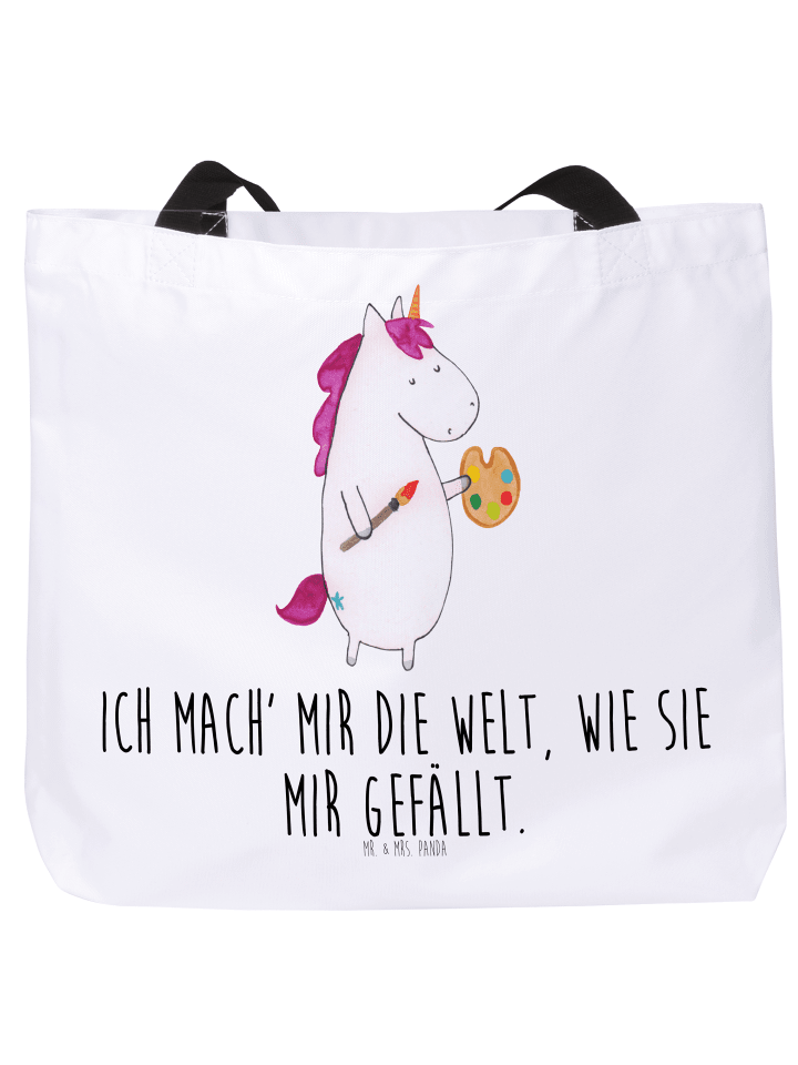 Tasche Einhorn Künstler mit Spruch in Weiß