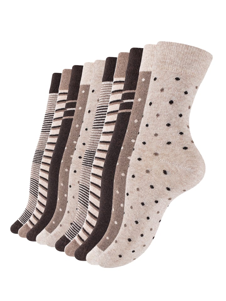 10 Paar Bunte Socken Damen Socken Streifen & Punkte in braun/beige