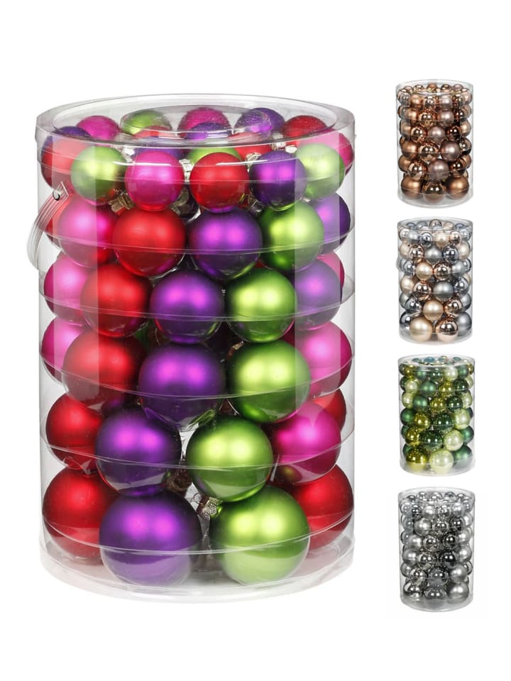 60x Glas Christbaumkugeln Kugeln 18x4+20x5+16x6+6x7 cm in Bunt